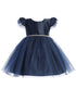 Baby Girls Navy Satin Tulle Flutter Sleeve Flower Girl Dress 6-24 Months - SophiasStyle.com